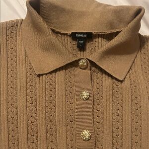 Express button up with collar Knit Sweater with Gold Buttons
